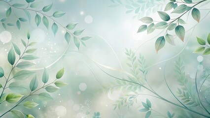 Wall Mural - Serene Botanical Illustration Delicate Branches and Leaves in a Soft, Dreamlike Setting