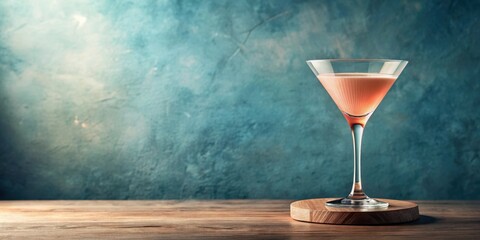 Wall Mural - A Refreshing Pink Cocktail in a Martini Glass on a Wooden Surface Against a Textured Background