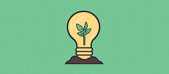 green sprout inside lightbulb, planted in soil, on green background; eco concept