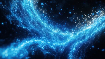 Poster - A mesmerizing abstract visual of swirling blue particles creating an ethereal atmosphere, perfect for conveying concepts of energy and innovation.