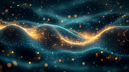 Fototapete - Abstract Teal and Gold Particle Wave Background