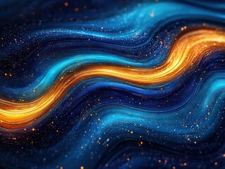 Aufkleber - Dynamic flow of blue and gold waves abstract digital art vivid background energetic atmosphere