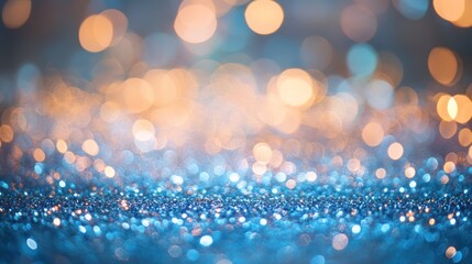 Poster - A shimmering background of blue and gold bokeh lights creates a magical atmosphere, perfect for festive occasions or creative projects.