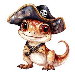 Canvas Print - Adorable Cartoon Lizard Pirate in a Tricorne Hat.