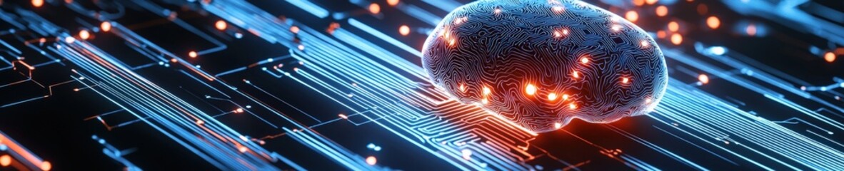 Poster - Digital Brain with Circuits and Glowing Lights