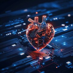 Poster - Digital Heart with Circuit Technology Background