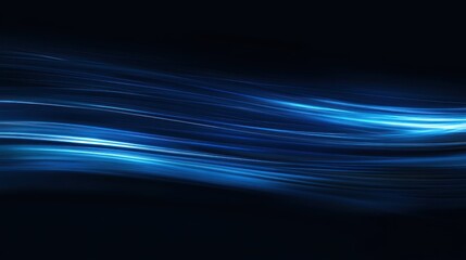 Poster - Abstract waves of blue light flow elegantly against a dark background, creating a serene and mysterious atmosphere. Ideal for modern designs and backgrounds.
