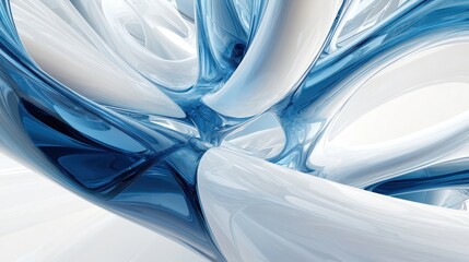 Poster - An abstract composition of blue and white curves and shapes, creating a sense of fluidity and modernity. Perfect for digital design projects and backgrounds.