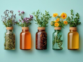 Herbal infusions display cozy kitchen photography natural light close-up aromatic ingredients for wellness