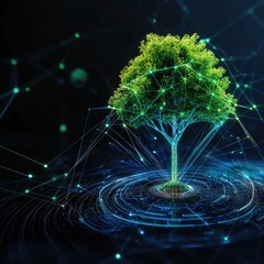 Poster - Digital Tree Concept with Neon Effects and Technology