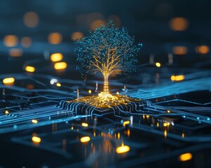 Poster - Digital Tree on Circuit Board Background