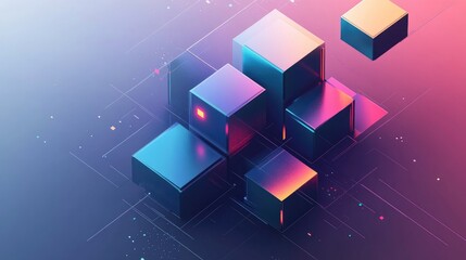 Poster - Abstract Digital Cubes, A Symphony of Color and Form