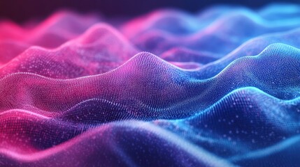 Poster - Abstract Digital Landscape, Neon Waves of Data