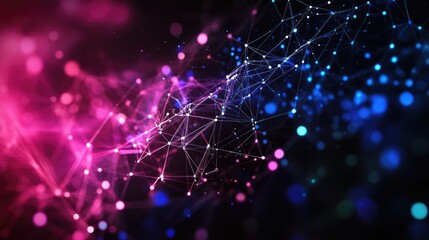 Poster - Abstract Network Connection, Pink and Blue Digital Data Stream