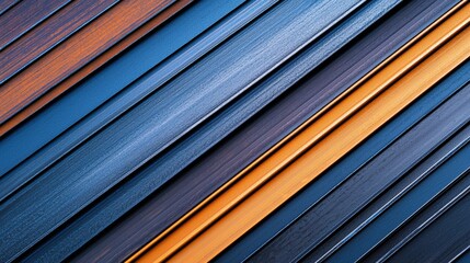 Poster - A vibrant arrangement of colored wooden planks in shades of blue, brown, and orange, showcasing texture and depth.