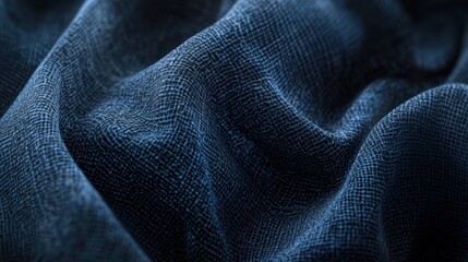 Poster - Close-up view of blue textured fabric with intricate patterns and natural light effects