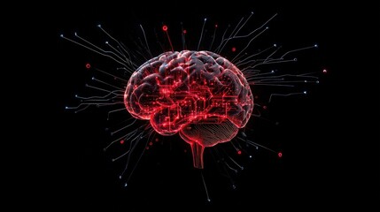 Poster - Futuristic Brain with Digital Connections and Data Flow
