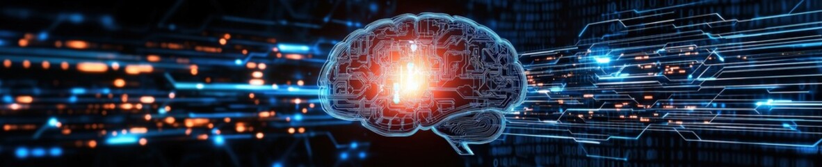 Poster - Futuristic Brain with Digital Data Streams