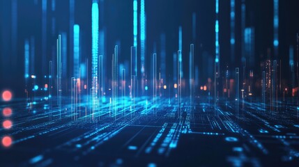 Fototapete - Digital Cityscape, A Futuristic Vision of Technology and Data