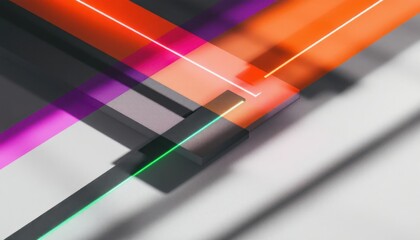 Poster - Abstract geometric design with vibrant overlapping lines in orange, pink, and green