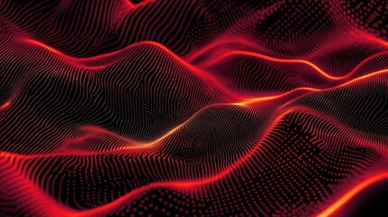 Poster - Abstract Red Wave Digital Art, Glowing Particles and Dynamic Curves