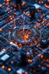 Poster - Futuristic Circuit Board with Glowing Lights
