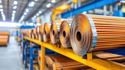 Poster - A warehouse filled with neatly stacked rolls of wood, showcasing a well-organized industrial environment.
