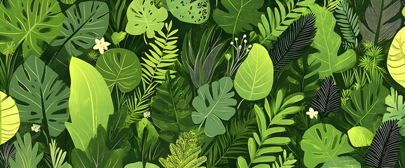 lush green tropical foliage, dense jungle leaves background, nature pattern, website design