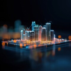 Poster - Futuristic Cityscape with Neon Lights and Technology