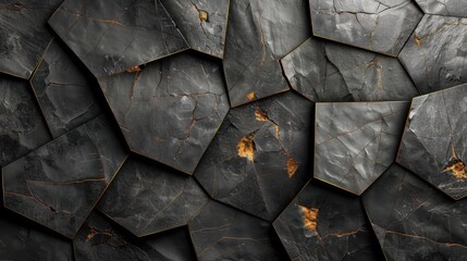 Poster - Dark abstract stone surface with gold veins and cracked texture