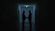 © Phongsri - A businessman shaking hands with a politician in a dimly lit corridor,