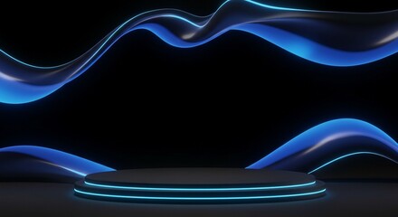 Wall Mural - bright blue light trails intertwining to form an abstract wave, creating a visually striking image o