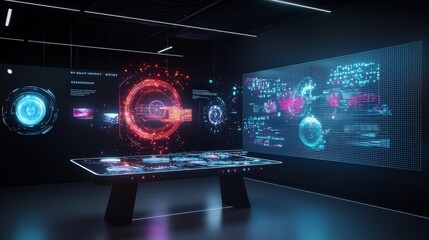 Poster - Futuristic Control Room with Digital Interfaces