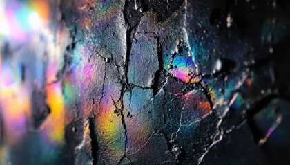 Poster - Abstract cracked surface with vibrant rainbow colors and textured details