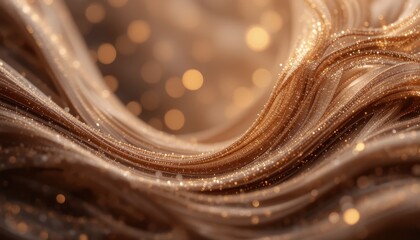 Poster - abstract golden swirls with glittering bokeh background