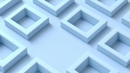 Poster - Geometric pattern of blue square frames on minimalist background