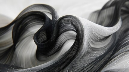 Poster - Abstract black and white wave pattern with textured flow and swirls