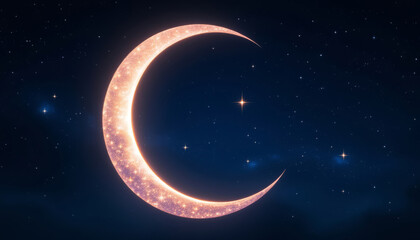 Wall Mural - Luminous crescent moon glows against a backdrop of twinkling stars