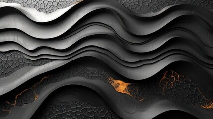 Poster - Abstract layered waves with cracked texture and subtle golden highlights