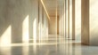 © 3dimensi2000 - Modern corridor with geometric light and shadow, a matte wall panel, and warm illumination. Photorealistic, elegant, and minimalist design for creative projects.