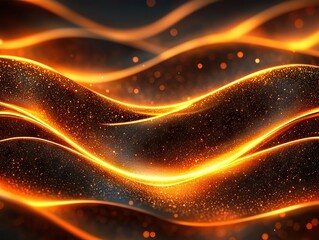 Aufkleber - Dynamic flowing waves of golden light abstract digital art enigmatic glow studio setting close-up view