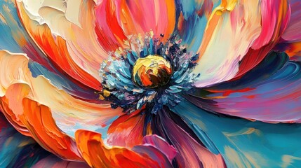 Poster - A close-up view of colorful, abstract flowers in full bloom, featuring dynamic hues that captivate the eye with their vibrant energy.