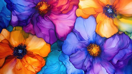 Poster - A close-up view of colorful, abstract flowers in full bloom, featuring dynamic hues that captivate the eye with their vibrant energy.