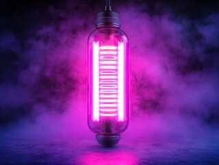 Aufkleber - Illuminating neon light in glass tube futuristic setting digital art moody atmosphere close-up perspective