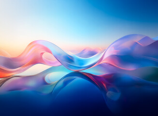 Aufkleber - Abstract colorful backdrop featuring smooth, flowing waves in shades of blue, orange, pink, and white with a subtle reflection.