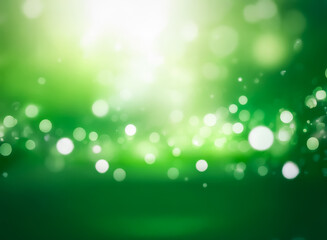 Wall Mural - vibrant green abstract background featuring soft, glowing bokeh lights that create a dreamy and ethe