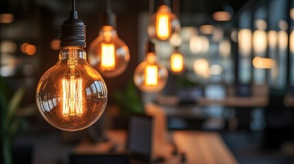 Poster - A creative office space lit by soft, warm light bulbs, enhancing the mood for brainstorming and focused work.