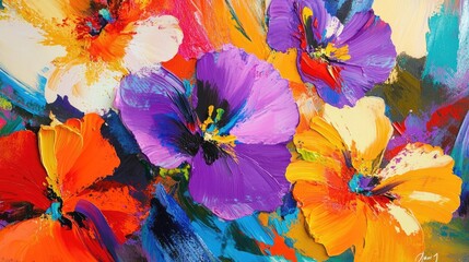 Poster - A detailed close-up of vibrant, abstract flowers with bold and bright colors, creating a mesmerizing and artistic floral composition.
