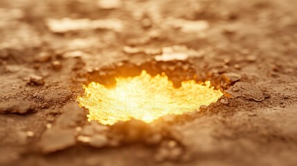 Poster - A deep crack in the ground glows with ethereal golden light, exposing a mysterious power below, casting the earth in a magical glow.