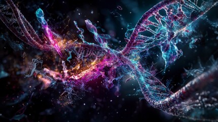 Poster - Dynamic dna manipulation laboratory digital artwork sci-fi environment close-up view genetic engineering